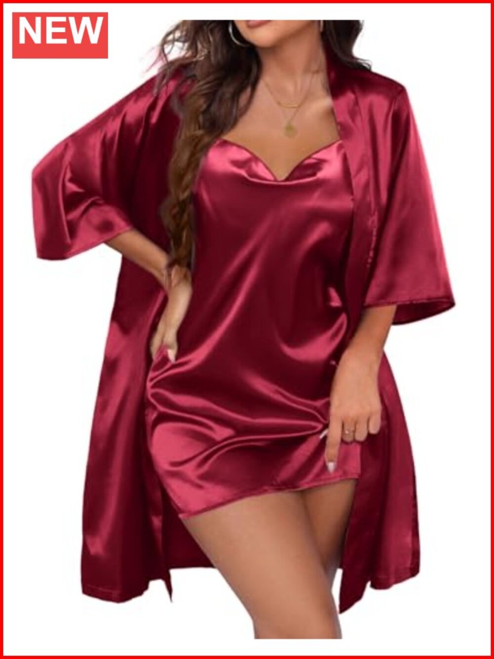 Ekouaer Satin Robe & Nightgown Set Silk Pajama Kimono Sleepwear
